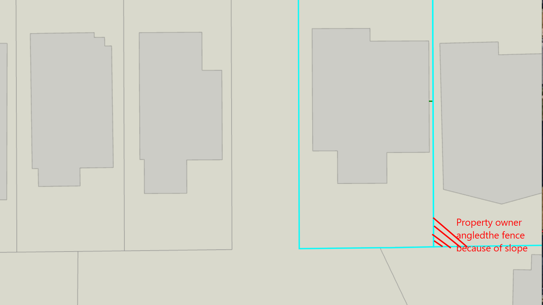 Fence angle and property line
